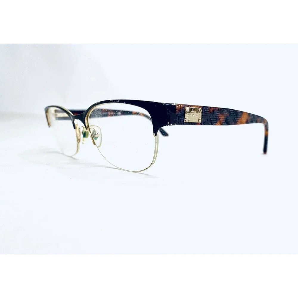 Versace Black Gold Metal Wayfarer Glasses Tortoise Temple MOD 1222 53 17 140